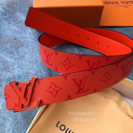Lv Monogram Canvas Cowhide Letter Buckle 40mm Belts For Men Orange Red