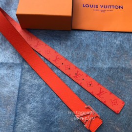 Lv Monogram Canvas Cowhide Letter Buckle 40mm Belts For Men Orange Red