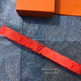 Lv Monogram Canvas Cowhide Letter Buckle 40mm Belts For Men Orange Red