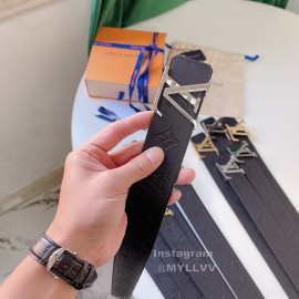 Lv Double Sided Embossed Cowhide Silver Letter Buckle 40mm Belts