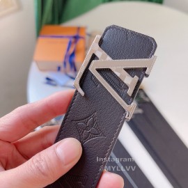 Lv Double Sided Embossed Cowhide Silver Letter Buckle 40mm Belts