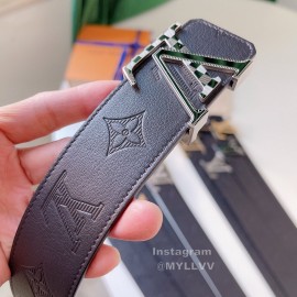 Lv Double Sided Embossed Cowhide Silver Letter Buckle 40mm Belts