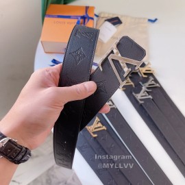 Lv Double Sided Embossed Cowhide Silver Letter Buckle 40mm Belts