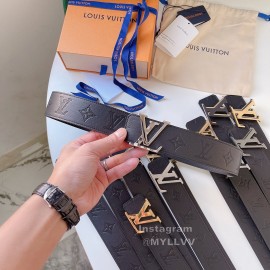 Lv Double Sided Embossed Cowhide Silver Letter Buckle 40mm Belts