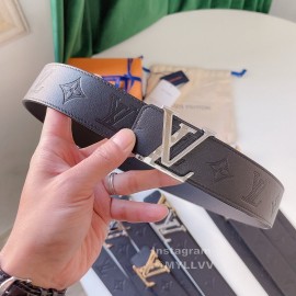 Lv Double Sided Embossed Cowhide Silver Letter Buckle 40mm Belts