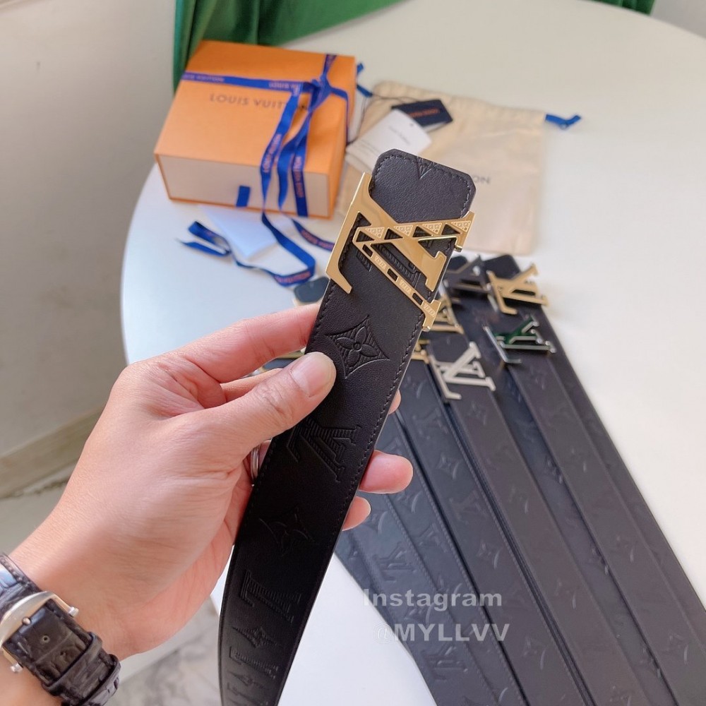 Lv Double Sided Embossed Cowhide Gold Letter Buckle 40mm Belts