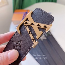 Lv Double Sided Embossed Cowhide Gold Letter Buckle 40mm Belts