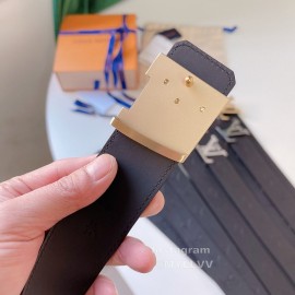 Lv Double Sided Embossed Cowhide Gold Letter Buckle 40mm Belts