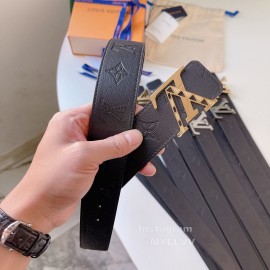 Lv Double Sided Embossed Cowhide Gold Letter Buckle 40mm Belts