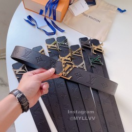 Lv Double Sided Embossed Cowhide Gold Letter Buckle 40mm Belts