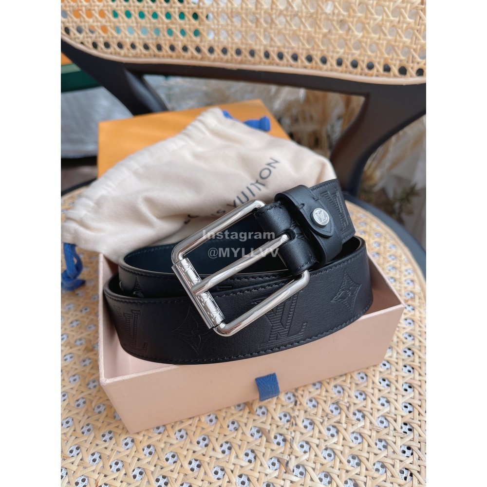 Lv Black Damier Infini Calf Leather Silver Pin Buckle 35mm Belts