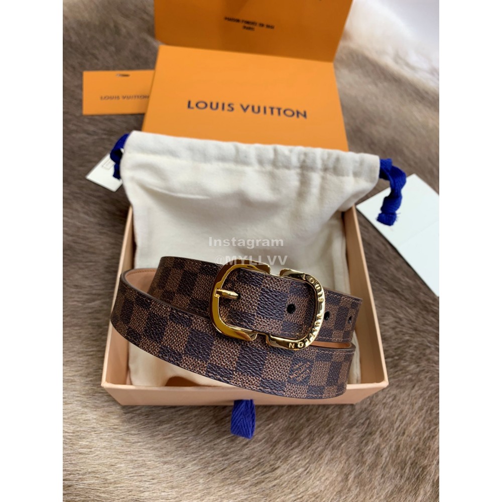 Lv Damier Canvas Calf Leather Pin Buckle 25mm Belts For Women Coffee