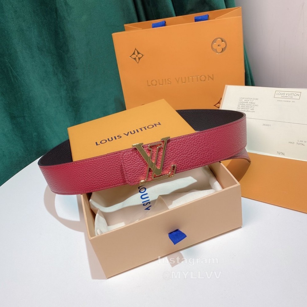Lv Litchi Grain Cowhide Letter Buckle 40mm Belts Red