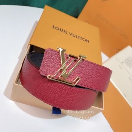 Lv Litchi Grain Cowhide Letter Buckle 40mm Belts Red