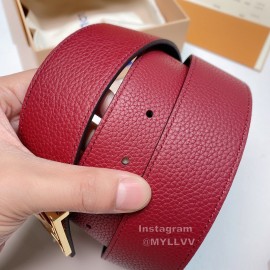 Lv Litchi Grain Cowhide Letter Buckle 40mm Belts Red