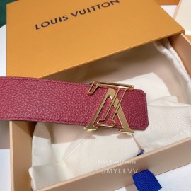 Lv Litchi Grain Cowhide Letter Buckle 40mm Belts Red