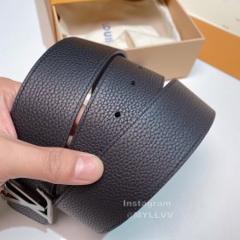 Lv Litchi Grain Cowhide Letter Buckle 40mm Belts Black