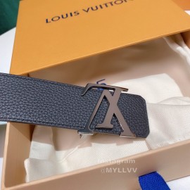 Lv Litchi Grain Cowhide Letter Buckle 40mm Belts Black
