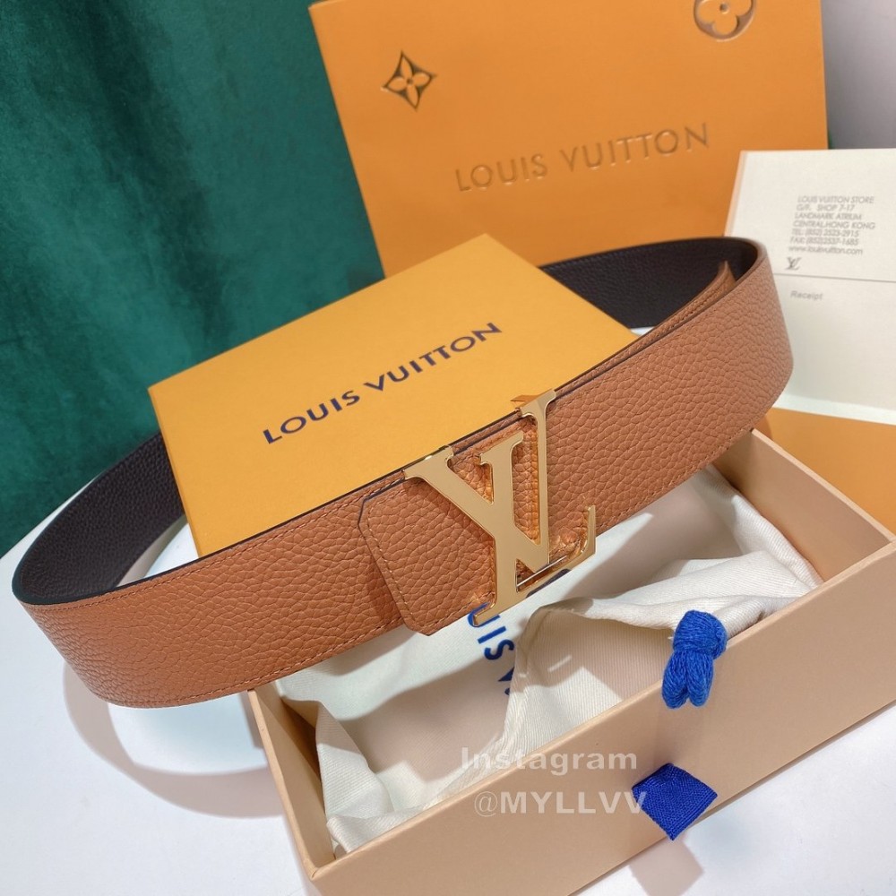 Lv Litchi Grain Cowhide Letter Buckle 40mm Belts Tan