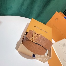 Lv Litchi Grain Cowhide Letter Buckle 40mm Belts Tan