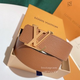 Lv Litchi Grain Cowhide Letter Buckle 40mm Belts Tan