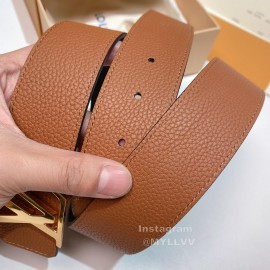 Lv Litchi Grain Cowhide Letter Buckle 40mm Belts Tan