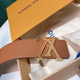 Lv Litchi Grain Cowhide Letter Buckle 40mm Belts Tan