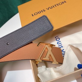 Lv Litchi Grain Cowhide Letter Buckle 40mm Belts Tan