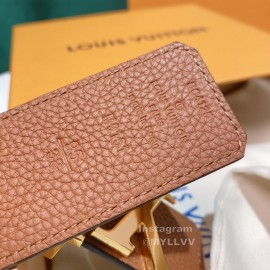 Lv Litchi Grain Cowhide Letter Buckle 40mm Belts Tan