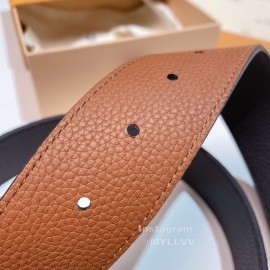 Lv Litchi Grain Cowhide Letter Buckle 40mm Belts Tan