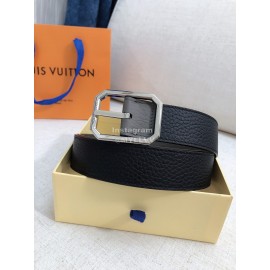 Lv Litchi Grain Cowhide Silver Pin Buckle 35mm Belts 