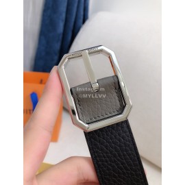 Lv Litchi Grain Cowhide Silver Pin Buckle 35mm Belts 
