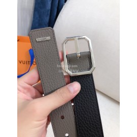Lv Litchi Grain Cowhide Silver Pin Buckle 35mm Belts 