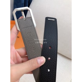 Lv Litchi Grain Cowhide Silver Pin Buckle 35mm Belts 
