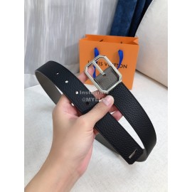 Lv Litchi Grain Cowhide Silver Pin Buckle 35mm Belts 