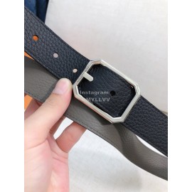 Lv Litchi Grain Cowhide Silver Pin Buckle 35mm Belts 