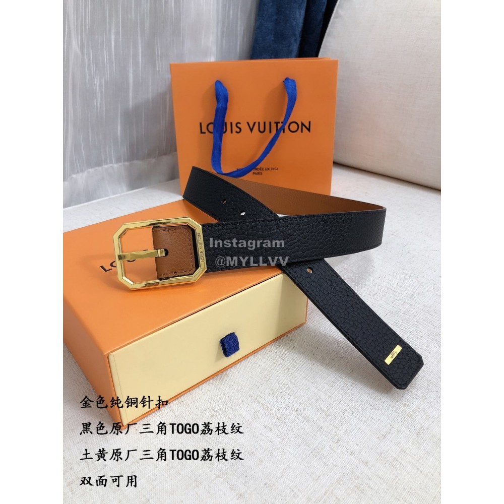Lv Litchi Grain Cowhide Gold Pin Buckle 35mm Belts 