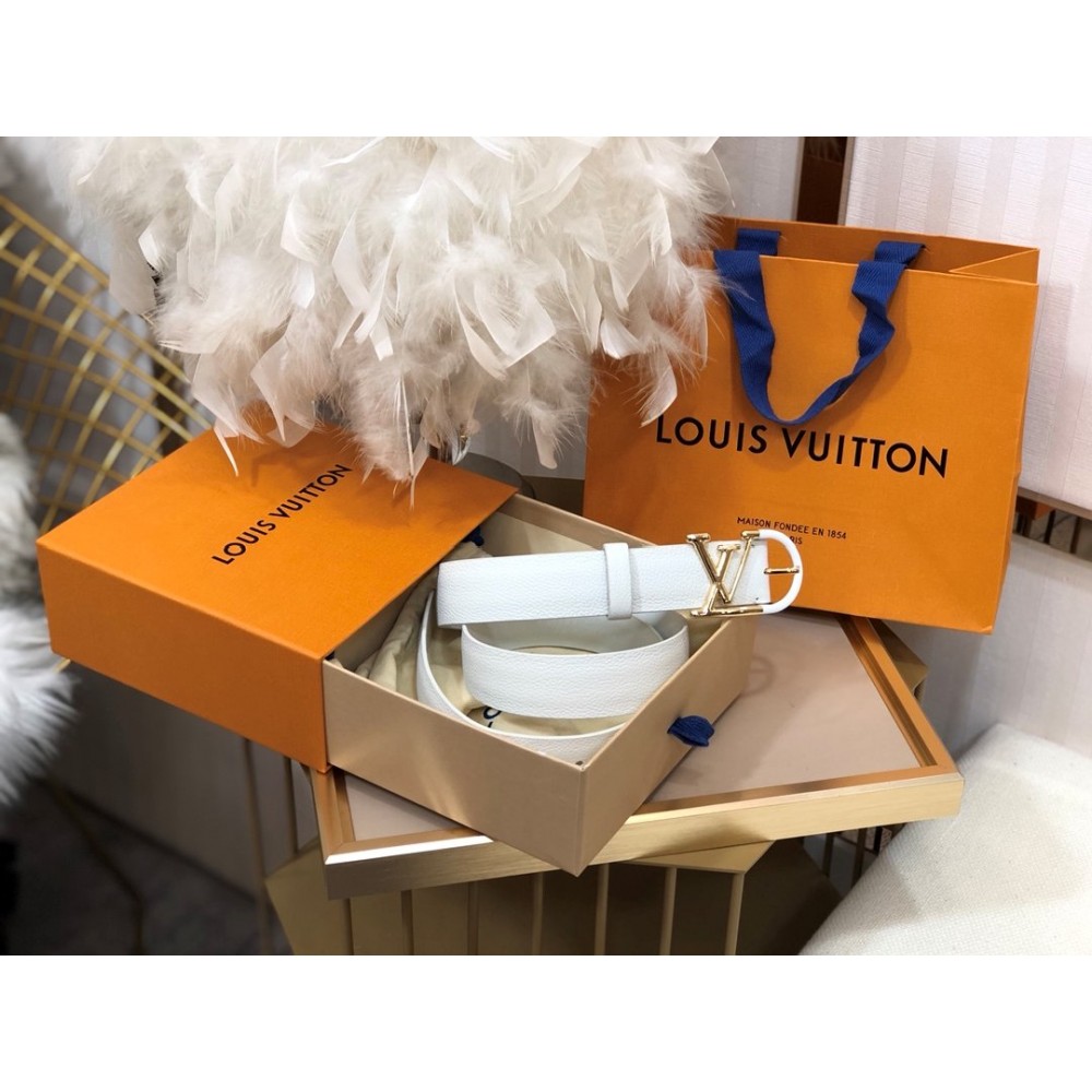 Lv Litchi Grain Cowhide Pin Buckle 30mm Belts For Women White