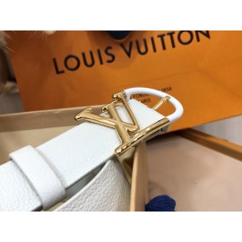 Lv Litchi Grain Cowhide Pin Buckle 30mm Belts For Women White