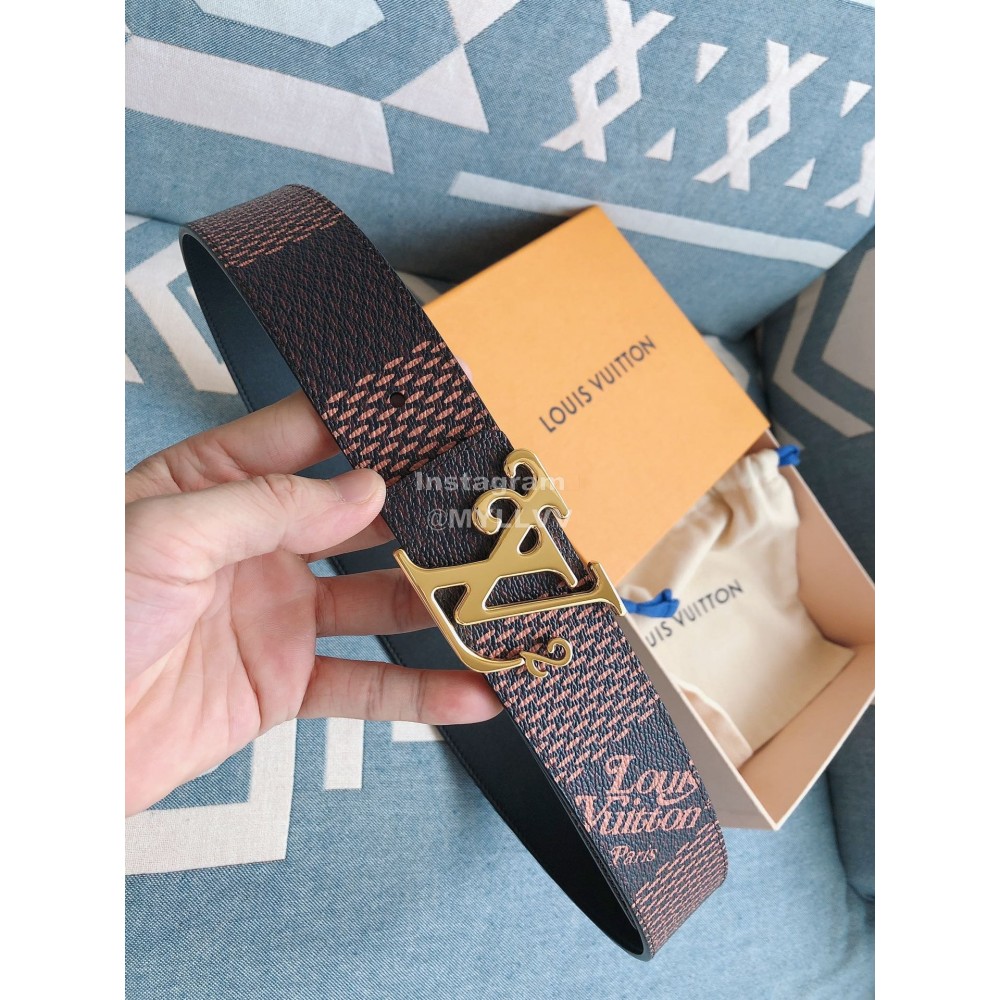 Lv Fashion Printed Leather Gold Letter Buckle 40mm Belts