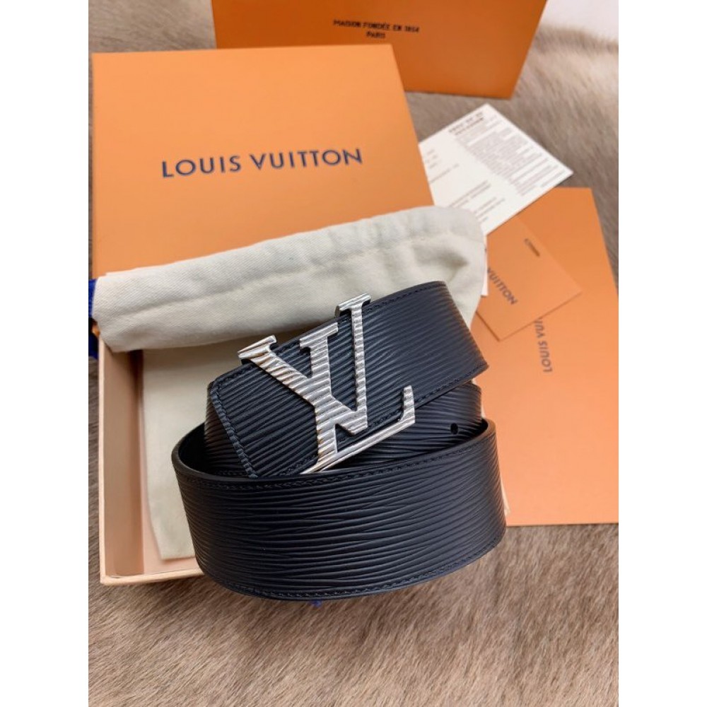 Lv Black Calf Leather Silver Letter Buckle 40mm Belts For Men
