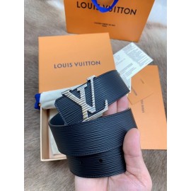 Lv Black Calf Leather Silver Letter Buckle 40mm Belts For Men