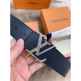 Lv Black Calf Leather Silver Letter Buckle 40mm Belts For Men