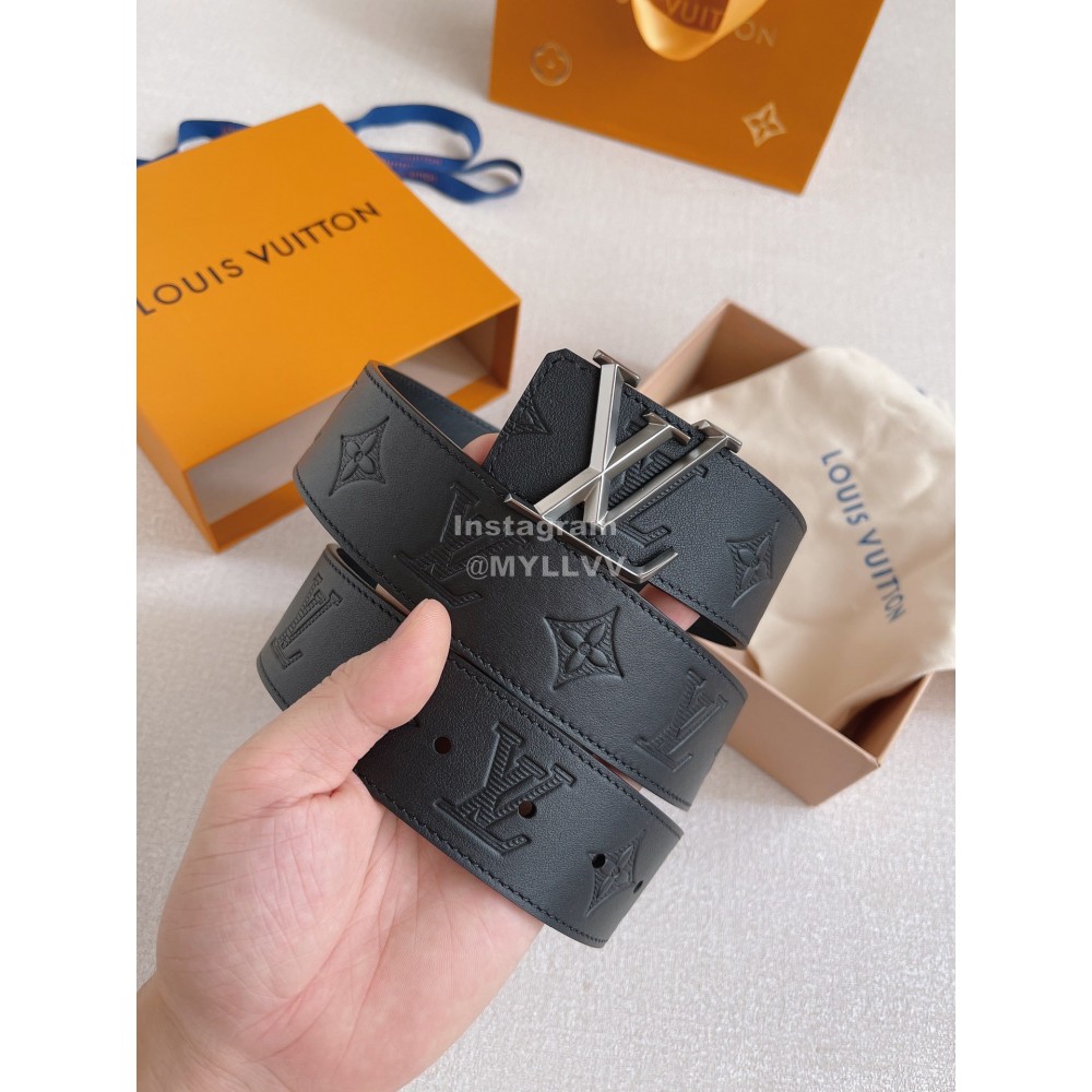 Lv Black Embossed Cowhide Silver Letter Buckle 40mm Belts 