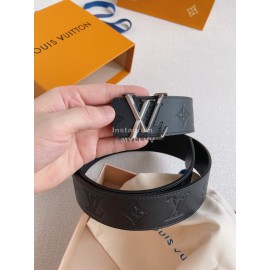 Lv Black Embossed Cowhide Silver Letter Buckle 40mm Belts 