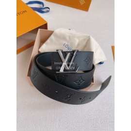 Lv Black Embossed Cowhide Silver Letter Buckle 40mm Belts 