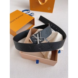 Lv Black Embossed Cowhide Silver Letter Buckle 40mm Belts 