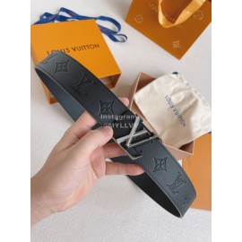 Lv Black Embossed Cowhide Silver Letter Buckle 40mm Belts 