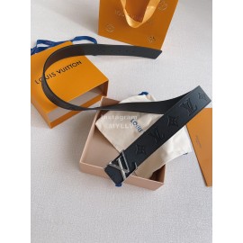 Lv Black Embossed Cowhide Silver Letter Buckle 40mm Belts 