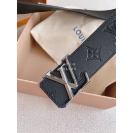 Lv Black Embossed Cowhide Silver Letter Buckle 40mm Belts 